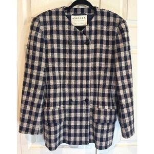 Vintage Jaeger Womens Wool Plaid Blazer Academia Chic Jacket Double Breasted